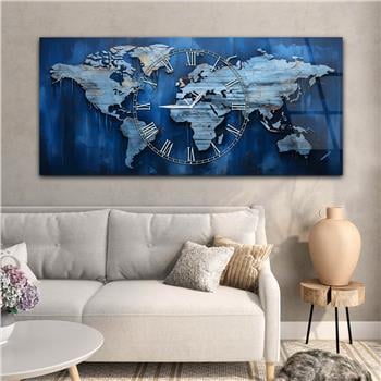 Yatay Saatli Ortadan Vatan Temalı Cam Tablo 122