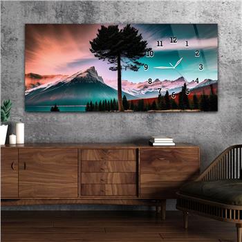 Horizontal bedrucktes Glas mit Kunst und Naturthema und einer Uhr an der Seite 175