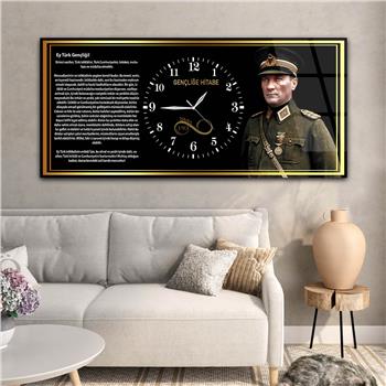 Tableau en verre sur le thème de la nation avec horloge centrale horizontale  036