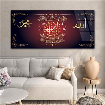 Tableau en verre à thème religieux avec horloge centrale horizontale  015