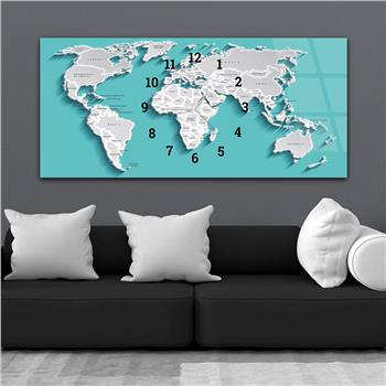 Yatay Saatli Ortadan Vatan Temalı Cam Tablo 094