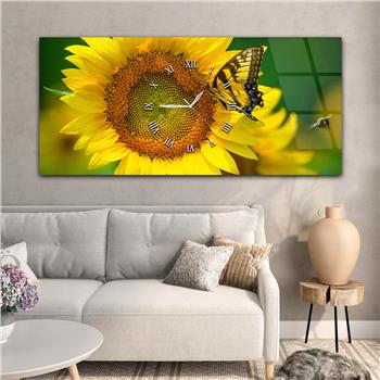 Horizontal bedrucktes Glas mit Kunst- und Naturthema und einer Uhr in der Mitte 008