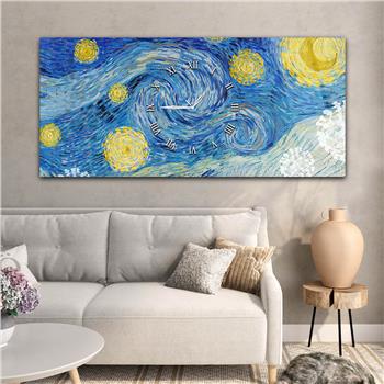 Horizontal bedrucktes Glas mit Kunst- und Naturthema und einer Uhr in der Mitte 002