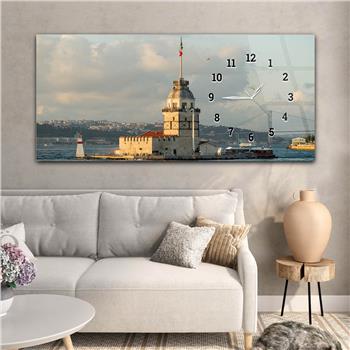 Horizontal bedrucktes Glas mit Kunst und Naturthema und einer Uhr an der Seite 136