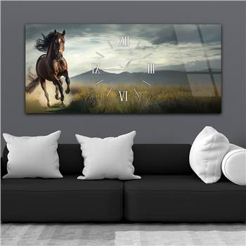 Yatay Ortadan Saatli  Sanat ve Doğa Temalı Cam Tablo 058