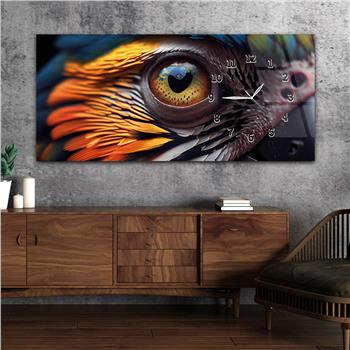 Horizontal bedrucktes Glas mit Kunst und Naturthema und einer Uhr an der Seite 127