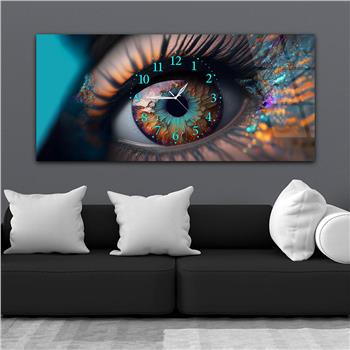 Yatay Ortadan Saatli  Sanat ve Doğa Temalı Cam Tablo 074