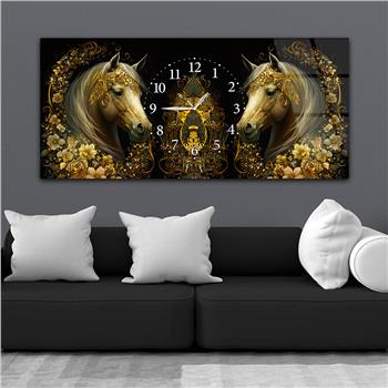 Yatay Ortadan Saatli  Sanat ve Doğa Temalı Cam Tablo 069