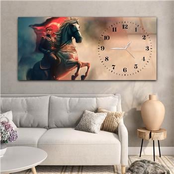 Yatay Saatli Yandan Vatan Temalı Cam Tablo 035