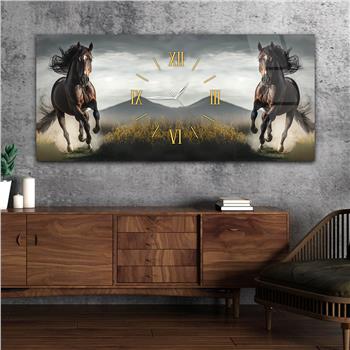 Horizontaal, in Het Midden Voorzien Van Een Klok, Kunst En Natuur Thema Gehard Glasschilderij 057