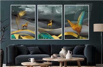 Alüminyum Çerçeveli Sanat Temalı 3lü Set CAM Tablo 0063