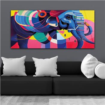 Horizontal bedrucktes Glas mit Kunst und Naturthema und einer Uhr an der Seite 155