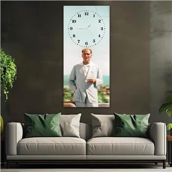 Dikey Üsten Saatli Vatan Temalı Cam Tablo 002