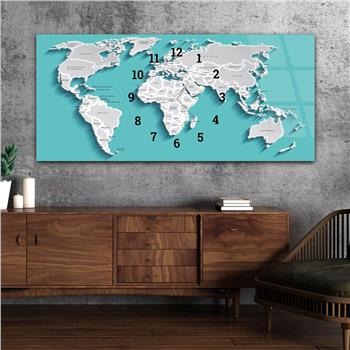 Yatay Saatli Ortadan Vatan Temalı Cam Tablo 094