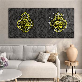 لوحة زجاجية أفقية ذات طابع ديني مع ساعة جانبية 050