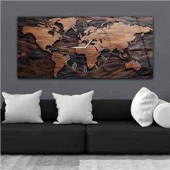 Yatay Saatli Ortadan Vatan Temalı Cam Tablo 119