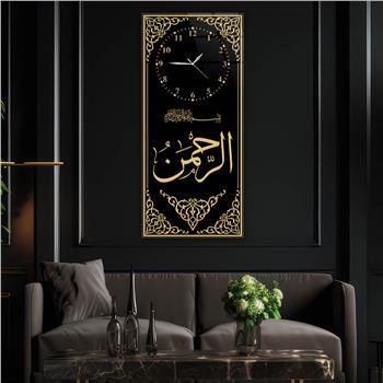 Dikey Üstten Saatli Dini Temalı Cam Tablo 016