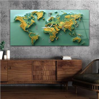 Yatay Saatli Ortadan Vatan Temalı Cam Tablo 103