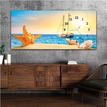 Kumsal Deniz Yıldızı, Deniz kabuğu ve Yelkenli Saatli Doğa Temalı Cam Tablo 235