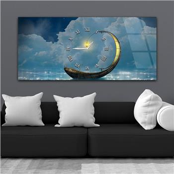 Horizontal bedrucktes Glas mit Kunst- und Naturthema und einer Uhr in der Mitte 022