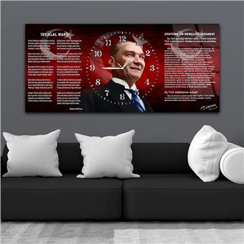 Yatay Saatli Ortadan Vatan Temalı Cam Tablo 144