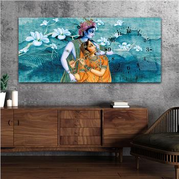 Horizontal bedrucktes Glas mit Kunst und Naturthema und einer Uhr an der Seite 053