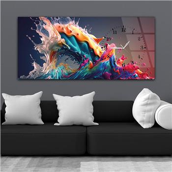 Horizontal bedrucktes Glas mit Kunst und Naturthema und einer Uhr an der Seite 055