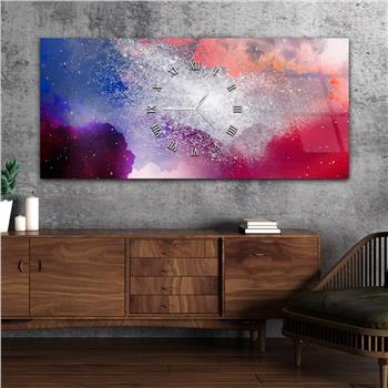 Horizontal bedrucktes Glas mit Kunst- und Naturthema und einer Uhr in der Mitte 001