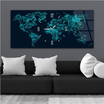 Yatay Saatli Ortadan Vatan Temalı Cam Tablo 114