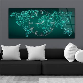 Yatay Saatli Ortadan Vatan Temalı Cam Tablo 133