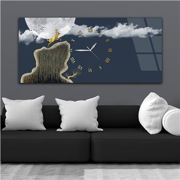 Yatay Ortadan Saatli  Sanat ve Doğa Temalı Cam Tablo 083