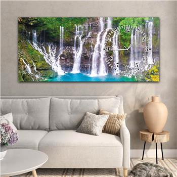 Horizontal bedrucktes Glas mit Kunst und Naturthema und einer Uhr an der Seite 097