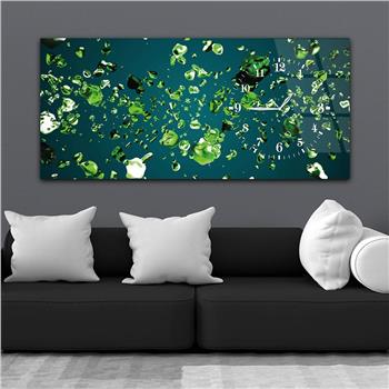 Horizontal bedrucktes Glas mit Kunst und Naturthema und einer Uhr an der Seite 033