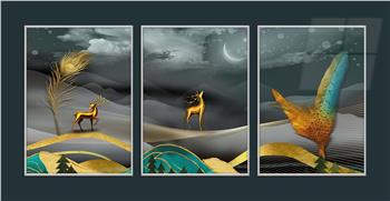 Alüminyum Çerçeveli Sanat Temalı 3lü Set MDF Tablo 0063