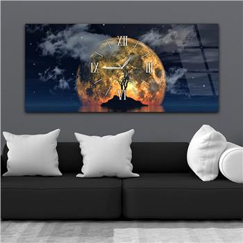 Yatay Ortadan Saatli  Sanat ve Doğa Temalı Cam Tablo 071