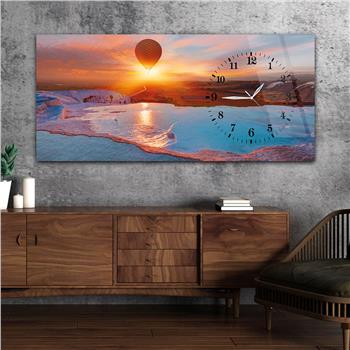 Horizontal bedrucktes Glas mit Kunst und Naturthema und einer Uhr an der Seite 028