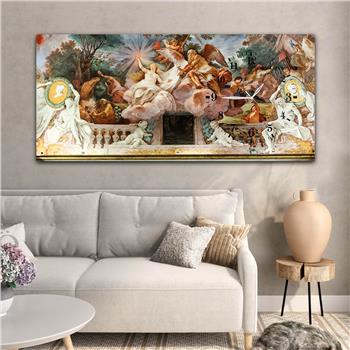 Horizontal bedrucktes Glas mit Kunst und Naturthema und einer Uhr an der Seite 076