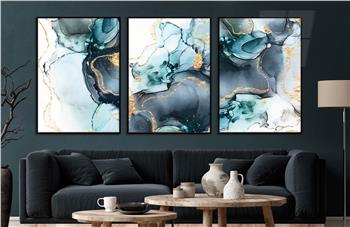 Alüminyum Çerçeveli Sanat Temalı 3lü Set CAM Tablo 0016