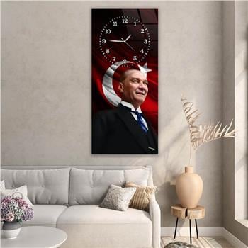 Dikey Üsten Saatli Vatan Temalı Cam Tablo 003