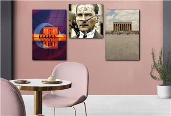 MUSTAFA KEMAL ATATÜRK VE ANITKABİR GÖRSELLİ GÖRSELİ CAM TABLO SAAT SETİ 