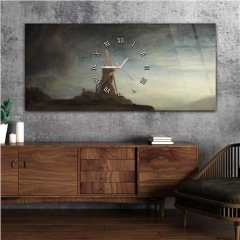 Horizontal bedrucktes Glas mit Kunst- und Naturthema und einer Uhr in der Mitte 032