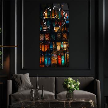 Dikey Üstten Saatli Sanat Temalı Cam Tablo 023