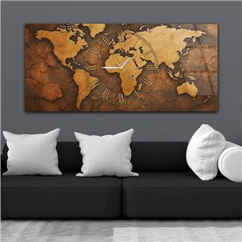 Yatay Saatli Ortadan Vatan Temalı Cam Tablo 115