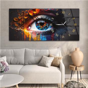 Horizontal bedrucktes Glas mit Kunst und Naturthema und einer Uhr an der Seite 057