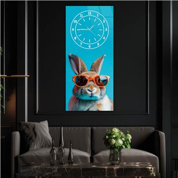 Dikey Üstten Saatli Sanat Temalı Cam Tablo 009