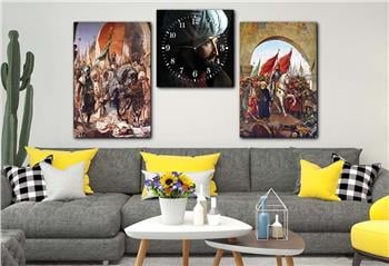FATİH SULTAN MEHMET HANIN SURLARDAN İSTANBULA GİRİŞİNİ GÖSTEREN  CAM TABLO SAAT SETİ 