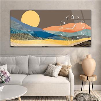 Horizontal bedrucktes Glas mit Kunst und Naturthema und einer Uhr an der Seite 081