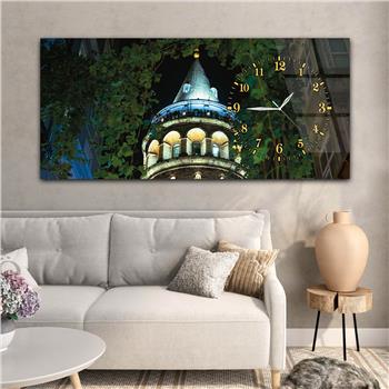 Horizontal bedrucktes Glas mit Kunst und Naturthema und einer Uhr an der Seite 104