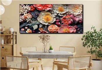 Yatay Saatli Yandan Sanat Temalı Cam Tablo 250