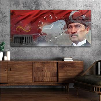 Horizontal bedrucktes Glas mit Nationenthema und einer Uhr in der Mitte 071